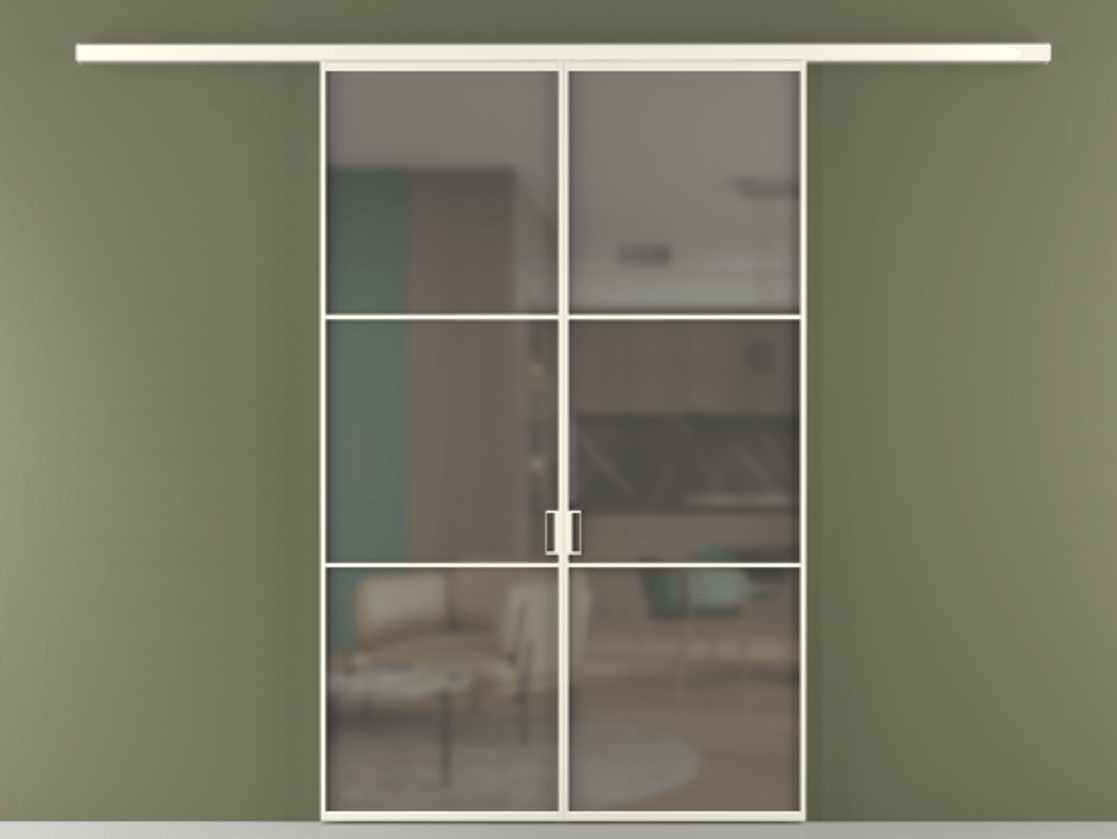 Перегородка Формато вдоль стены 2 створки АЛПР 040.03 Алюминий жемчужный Сатинированное серое стекло, триплекс Цена 10190 AZE | Volhovec