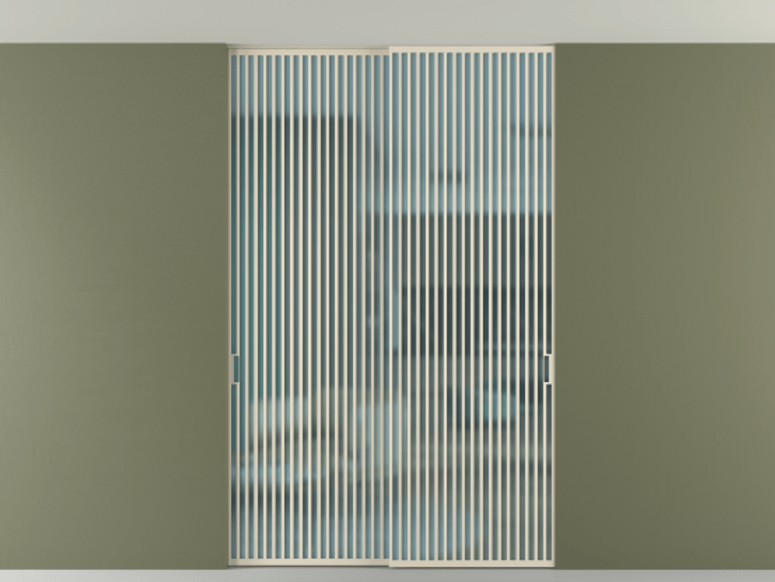 Перегородка Formato внутри проёма скрытое крепление в потолок 2 створки АЛПР 040.06 Алюминий бежево-серый Сатинированное голубое стекло, триплекс Цена 22400 AZE | Volhovec