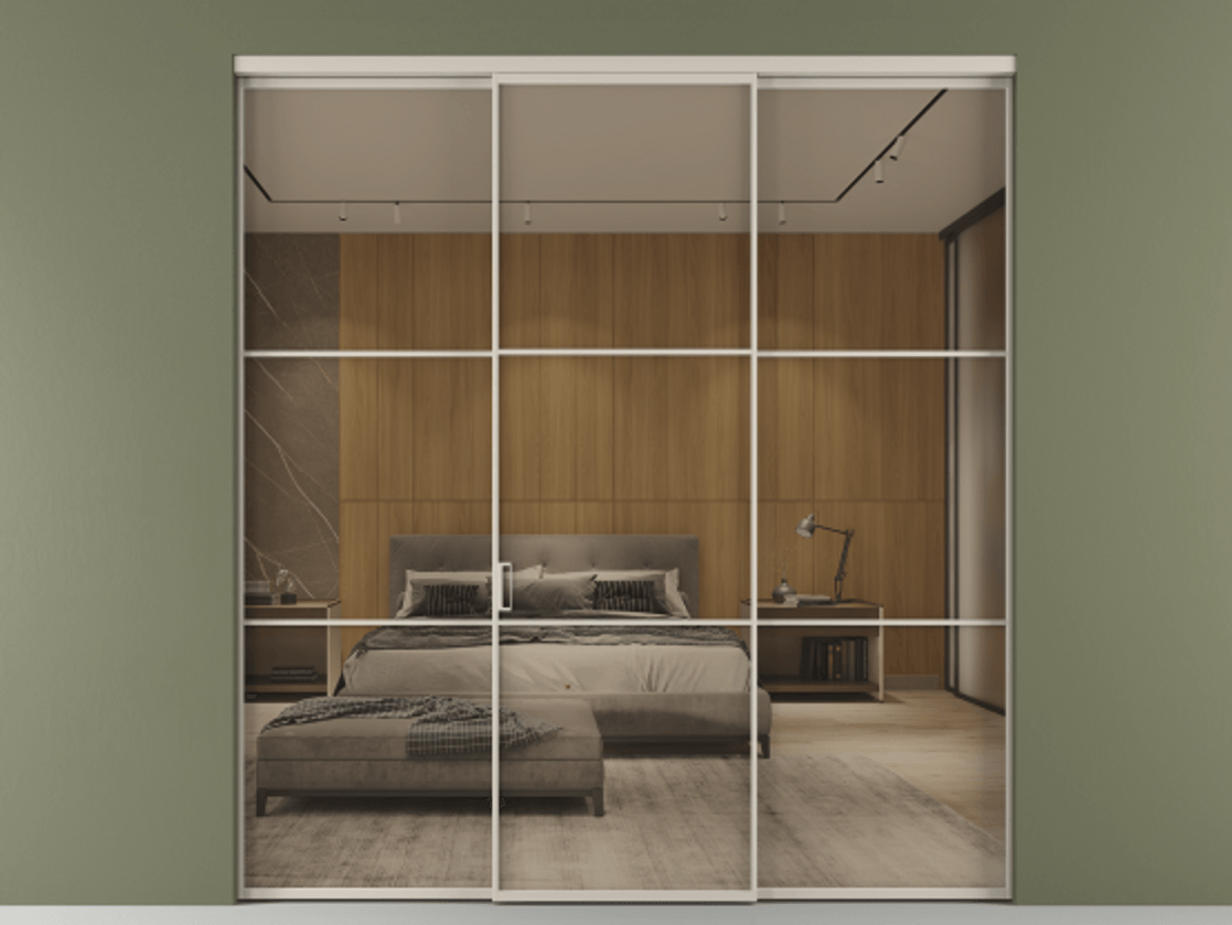 Перегородка Formato внутри проёма 3 створки АЛПР 040.03 Алюминий светло-бежевый Рефлективное бронзовое стекло "Stopsol", калёное Цена 16550 AZE | Volhovec