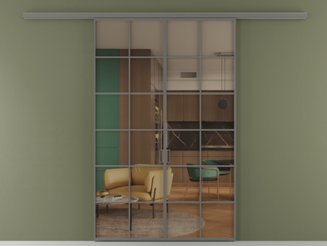 Перегородка Формато вдоль стены 2 створки АЛПР 040.05 Алюминий классический серый Прозрачное бронзовое стекло, триплекс Цена 10800 AZE | Volhovec