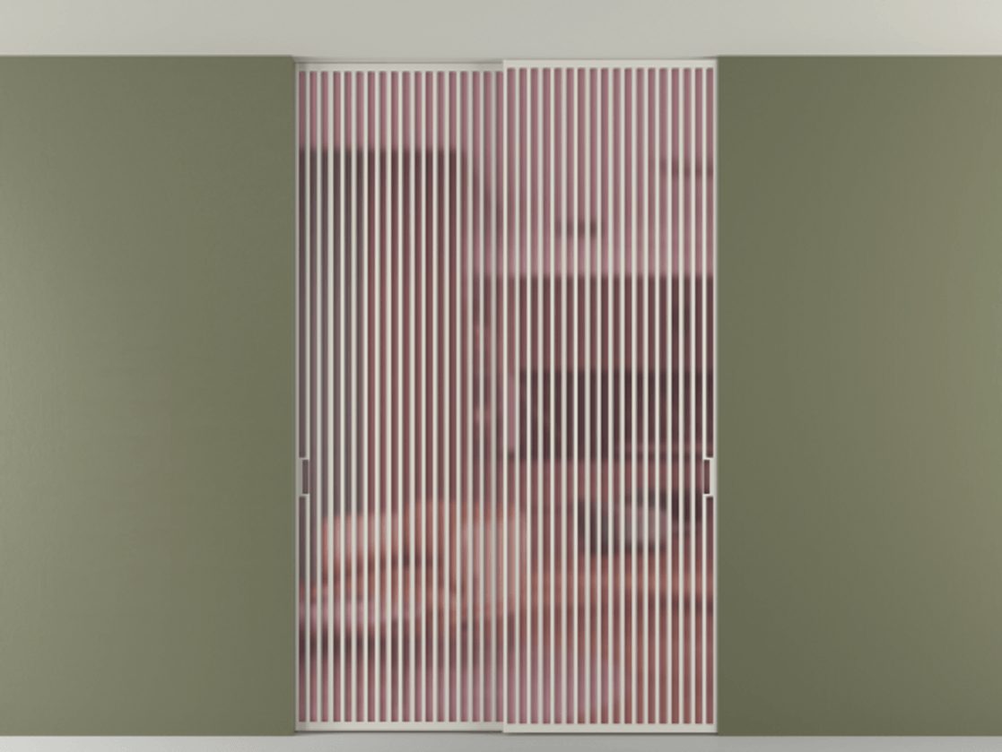 Перегородка Formato внутри проёма скрытое крепление в потолок 2 створки АЛПР 040.06 Алюминий тёплый серый Сатинированное розовое стекло, триплекс Цена 21400 AZE | Volhovec