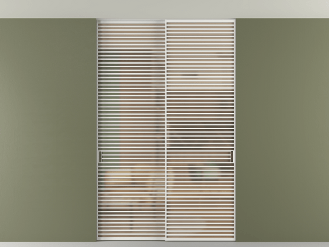 Перегородка Формато внутри проёма скрытое крепление в потолок 2 створки АЛПР 040.07 Алюминий белоснежный Сатинированное оранжевое стекло, триплекс Цена 21400 AZE | Volhovec