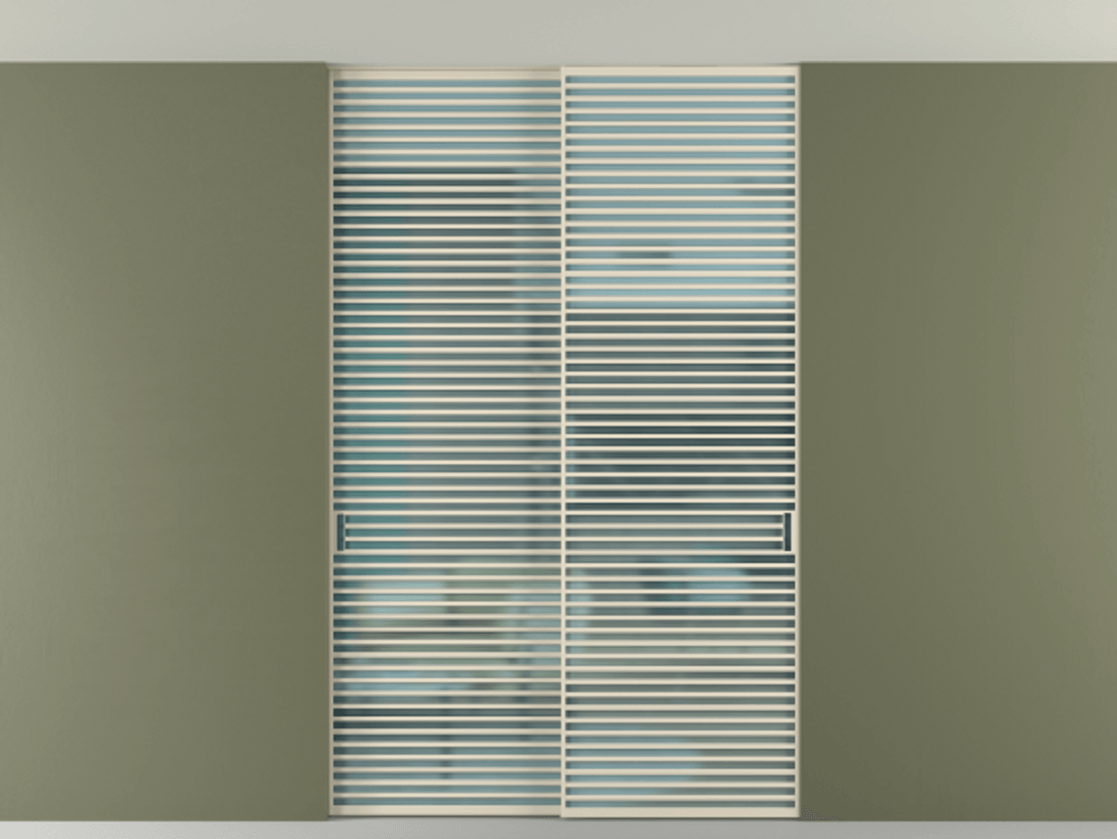 Перегородка Формато внутри проёма скрытое крепление в потолок 2 створки АЛПР 040.07 Алюминий бежево-серый Сатинированное голубое стекло, триплекс Цена 21400 AZE | Volhovec