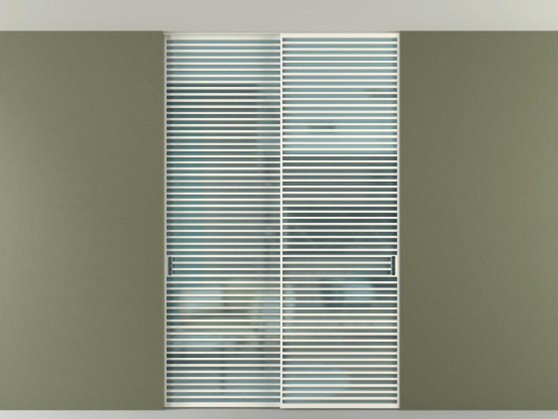 Перегородка Formato внутри проёма скрытое крепление в потолок 2 створки АЛПР 040.07 Алюминий жемчужный Сатинированное голубое стекло, триплекс Цена 21400 AZE | Volhovec