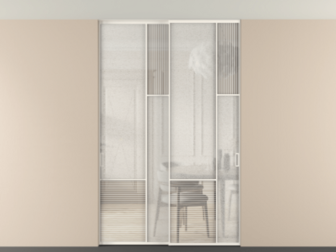 Перегородка Мозаик внутри проёма скрытое крепление в потолок 2 створки АЛПР 041.12 Алюминий пудровый белый Рифлёное стекло "Дюна", триплекс, 6 мм + Фактурное стекло "Лёд", триплекс. Цена 17750 AZE . Фабрика дверей Волховец 8 (800) 551 43 19 Перегородка Мозаик внутри проёма скрытое крепление в потолок 2 створки АЛПР 041.12 Алюминий пудровый белый Рифлёное стекло "Дюна", триплекс, 6 мм + Фактурное стекло "Лёд", триплекс Цена 17750 AZE | Volhovec