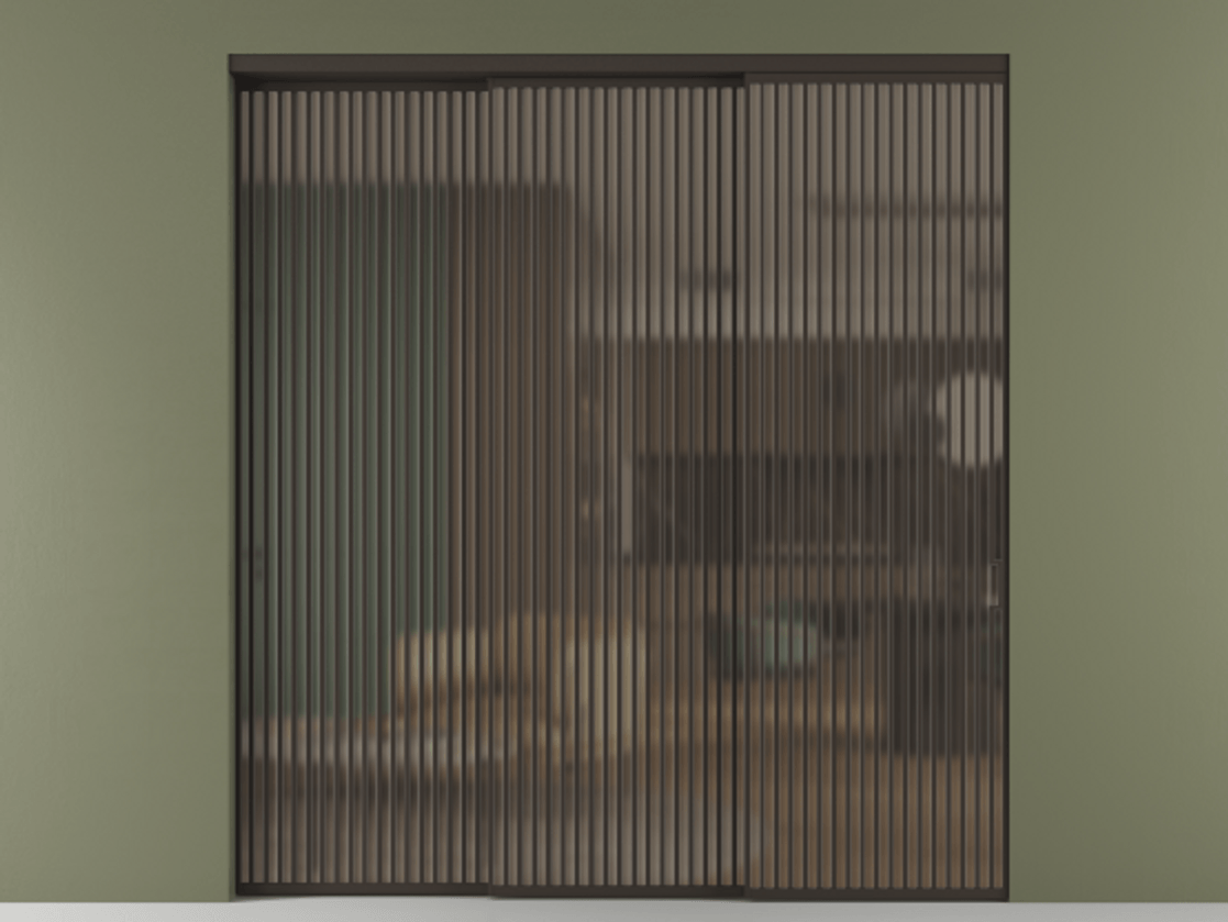 Перегородка Формато внутри проёма 3 створки с синхронным механизмом АЛПР 040.06 Алюминий антрацит Сатинированное бронзовое стекло, триплекс Цена 25470 AZE  | Volhovec