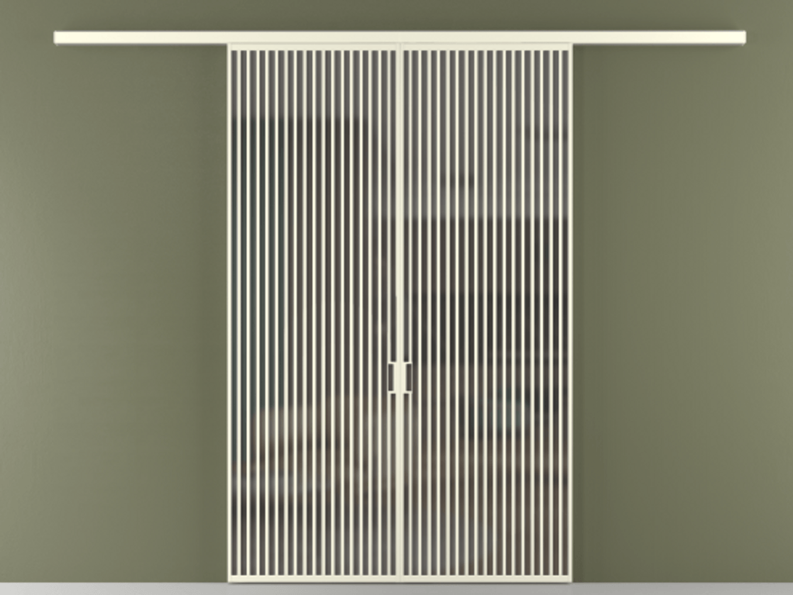 Перегородка Формато вдоль стены 2 створки АЛПР 040.06 Алюминий молочно-белый Сатинированное серое стекло, триплекс Цена 17850 AZE | Volhovec