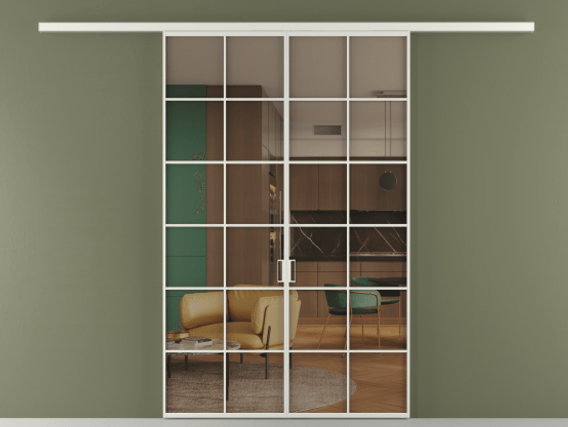 Перегородка Formato вдоль стены 2 створки АЛПР 040.05 Алюминий серый Прозрачное бронзовое стекло, триплекс Цена 12960 AZE | Volhovec