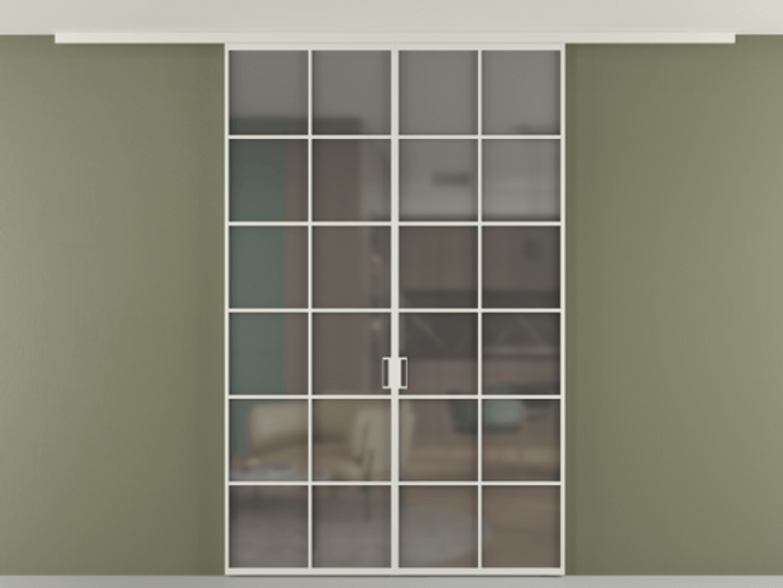 Перегородка Формато вдоль стены на потолок 2 створки АЛПР 040.05 Алюминий Белый Сатинированное серое стекло, триплекс Цена 12260 AZE | Volhovec