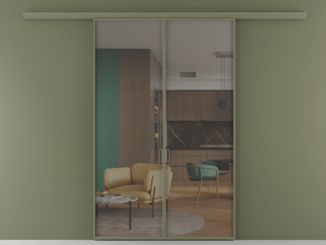 Перегородка Formato вдоль стены 2 створки АЛПР 040.01 Алюминий оливковый тёмный Прозрачное серое стекло, триплекс Цена 11580 AZE | Volhovec