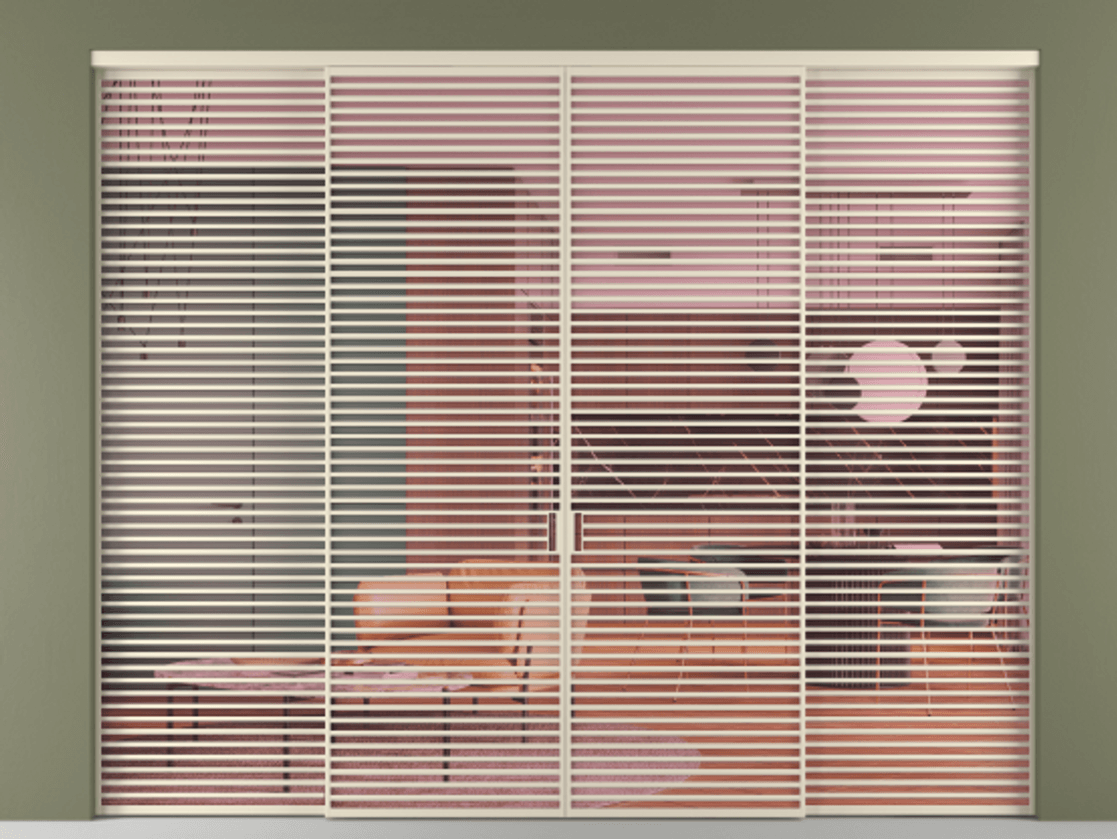 Перегородка Formato внутри проёма 4 створки АЛПР 040.07 Алюминий бежево-серый Прозрачное розовое стекло, триплекс Цена 33900 AZE  | Volhovec