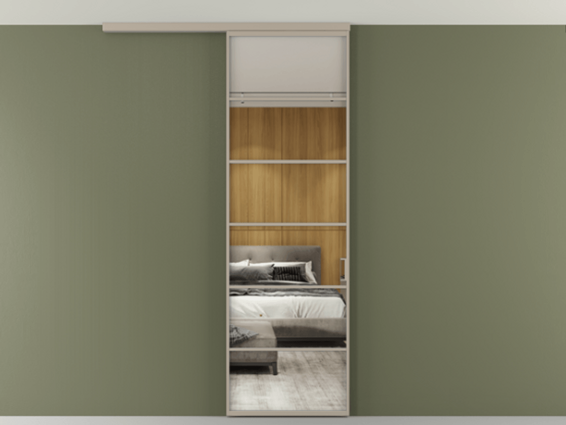 Перегородка Формато вдоль стены на потолок 1 створка АЛПР 040.04 Алюминий бисквитный Двустороннее зеркало, триплекс , триплекс 6 мм Цена 5620 AZE | Volhovec