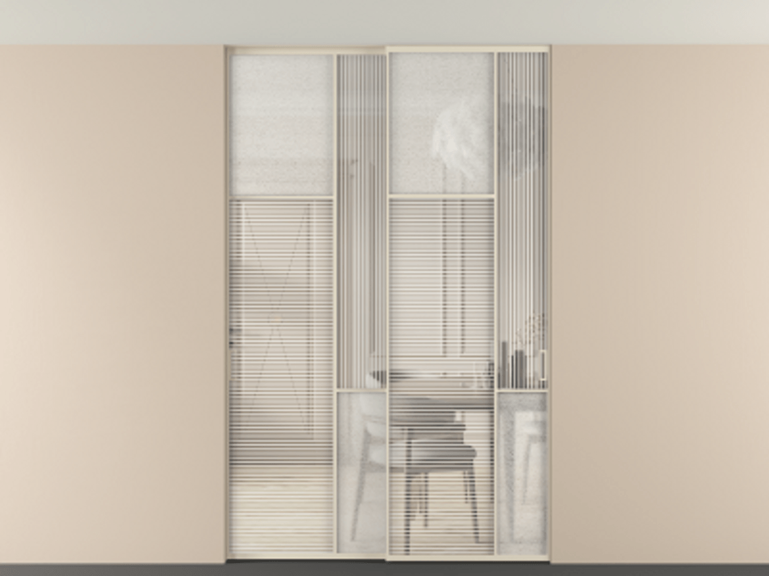 Перегородка Мозаик внутри проёма скрытое крепление в потолок 2 створки АЛПР 041.10 Алюминий бежево-серый Рифлёное стекло "Дюна", триплекс, 6 мм + Фактурное стекло "Лёд", триплекс. Цена 17750 AZE . Фабрика дверей Волховец 8 (800) 551 43 19 Перегородка Мозаик внутри проёма скрытое крепление в потолок 2 створки АЛПР 041.10 Алюминий бежево-серый Рифлёное стекло "Дюна", триплекс, 6 мм + Фактурное стекло "Лёд", триплекс Цена 17750 AZE | Volhovec