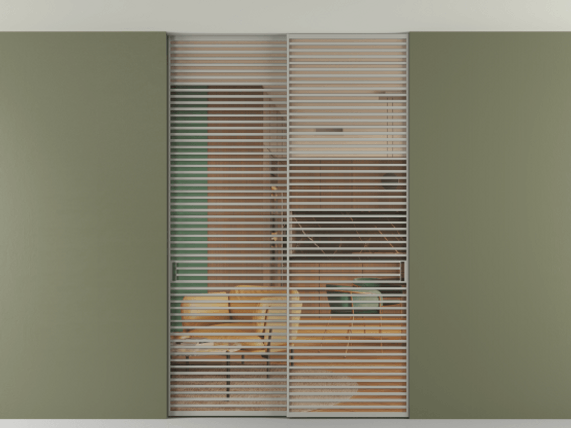 Перегородка Formato внутри проёма скрытое крепление в потолок 2 створки АЛПР 040.07 Алюминий нейтральный серый Прозрачное оранжевое стекло, триплекс Цена 21400 AZE | Volhovec