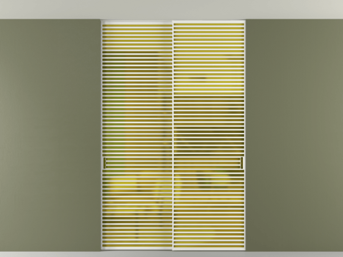 Перегородка Формато внутри проёма скрытое крепление в потолок 2 створки АЛПР 040.07 Алюминий светло-серый Сатинированное жёлтое стекло, триплекс Цена 2764500 AMD | Volhovec