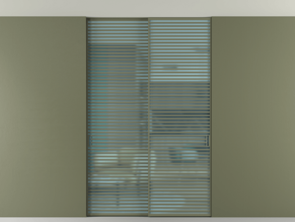 Перегородка Formato внутри проёма скрытое крепление в потолок 2 створки АЛПР 040.07 Алюминий оливковый тёмный Сатинированное голубое стекло, триплекс Цена 22400 AZE | Volhovec