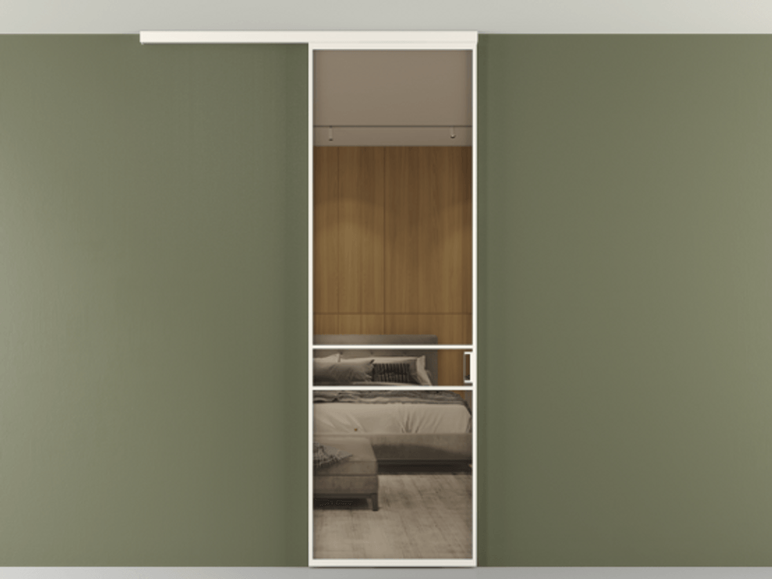 Перегородка Formato вдоль стены на потолок 1 створка АЛПР 040.02 Алюминий пудровый белый Рефлективное бронзовое стекло "Стопсол", калёное Цена 6540 AZE | Volhovec