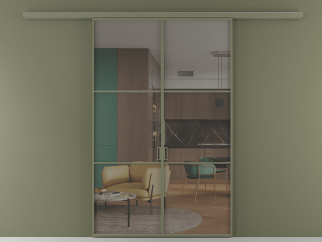 Перегородка Формато вдоль стены 2 створки АЛПР 040.03 Алюминий оливковый тёмный Прозрачное серое стекло, триплекс Цена 10190 AZE | Volhovec