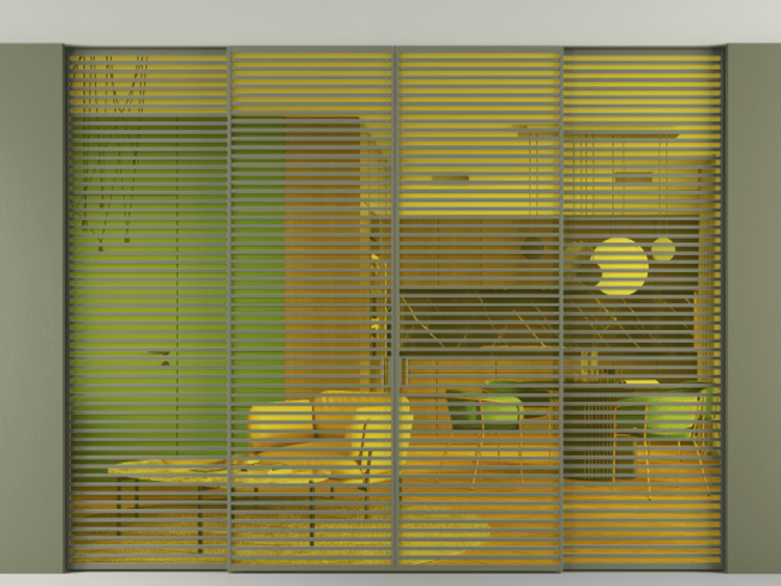 Перегородка Formato внутри проёма скрытое крепление в потолок 4 створки АЛПР 040.07 Алюминий оливковый тёмный Прозрачное жёлтое стекло, триплекс Цена 41800 AZE | Volhovec