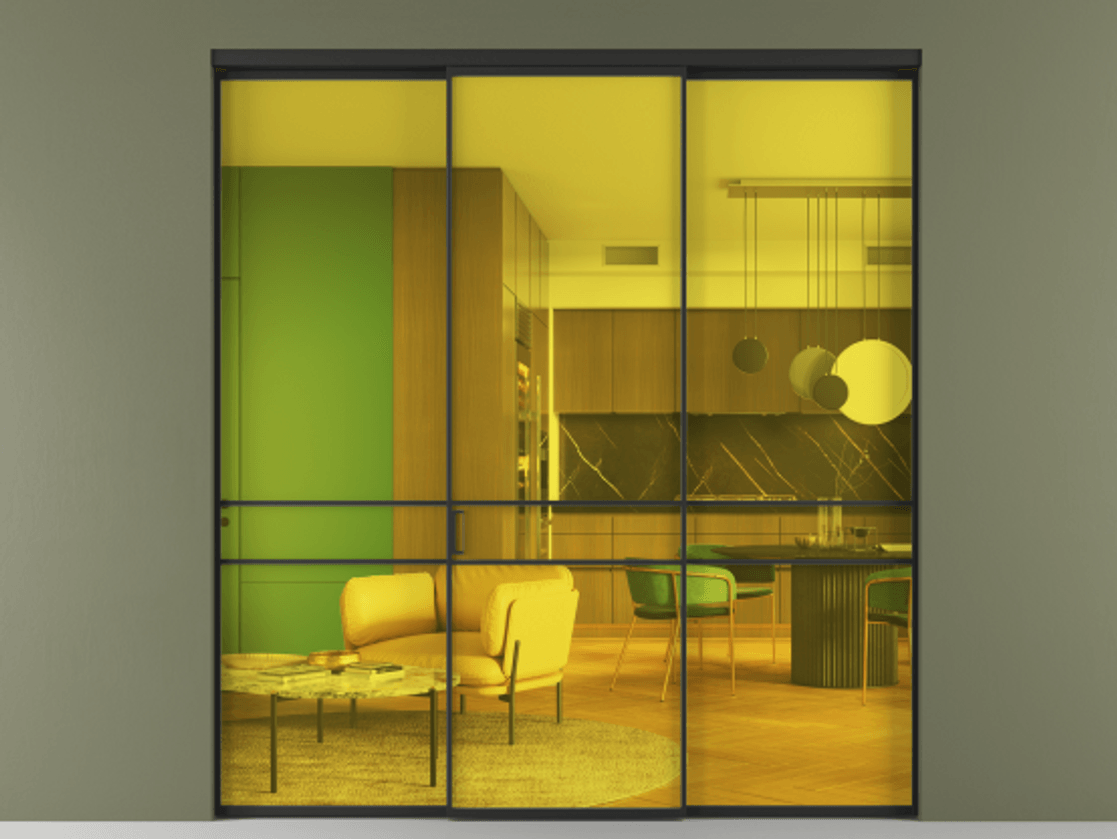 Перегородка Formato внутри проёма 3 створки АЛПР 040.02 Алюминий Черный Прозрачное жёлтое стекло, триплекс Цена 11900 AZE | Volhovec