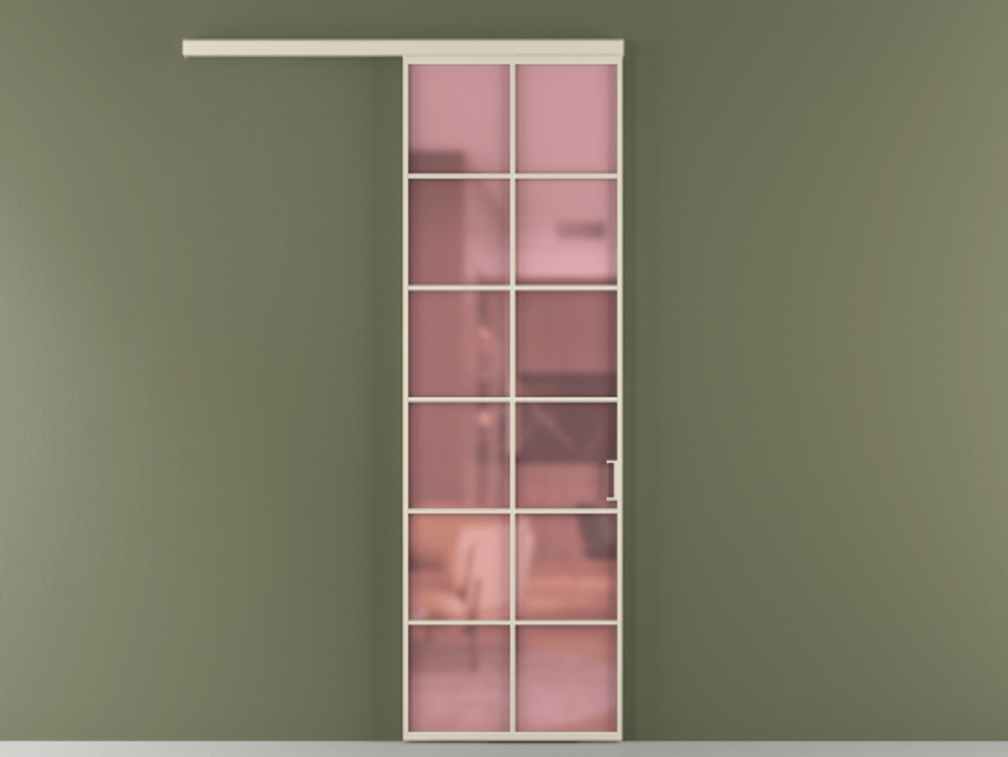 Перегородка Формато вдоль стены 1 створка АЛПР 040.05 Алюминий бежево-серый Сатинированное розовое стекло, триплекс Цена 5900 AZE  | Volhovec