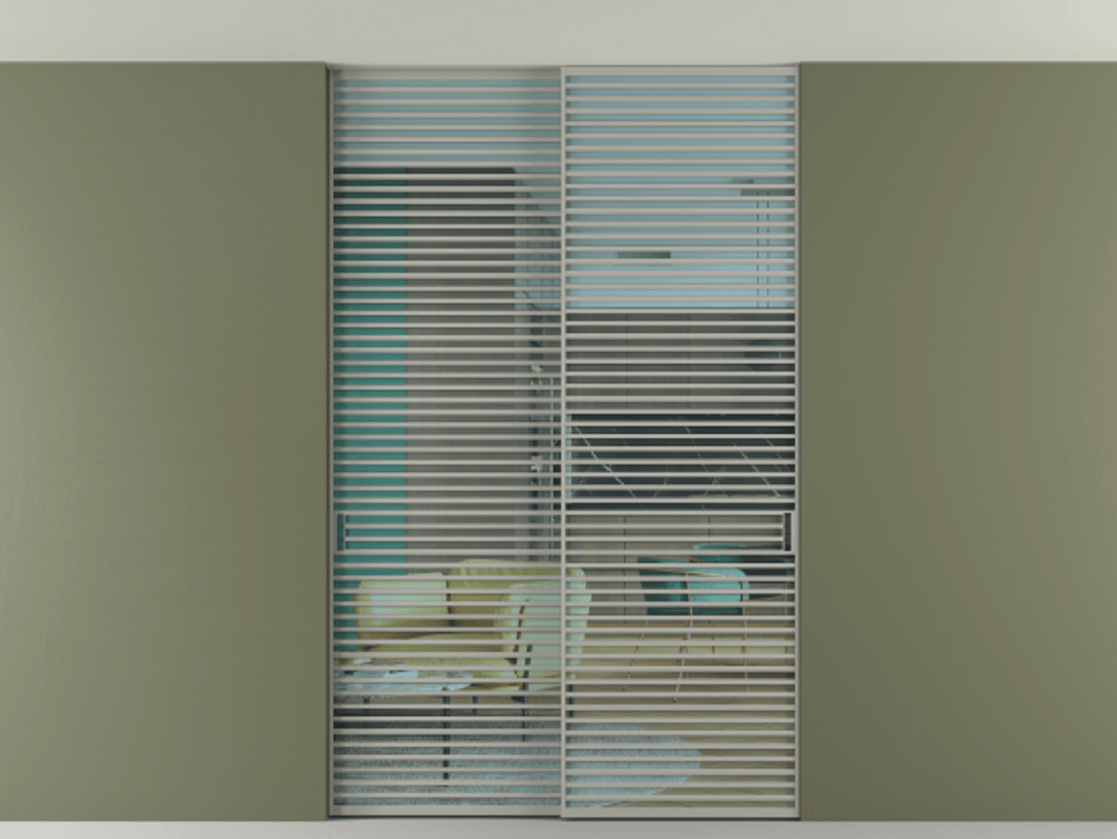 Перегородка Формато внутри проёма скрытое крепление в потолок 2 створки АЛПР 040.07 Алюминий нейтральный серый Прозрачное голубое стекло, триплекс Цена 21400 AZE | Volhovec