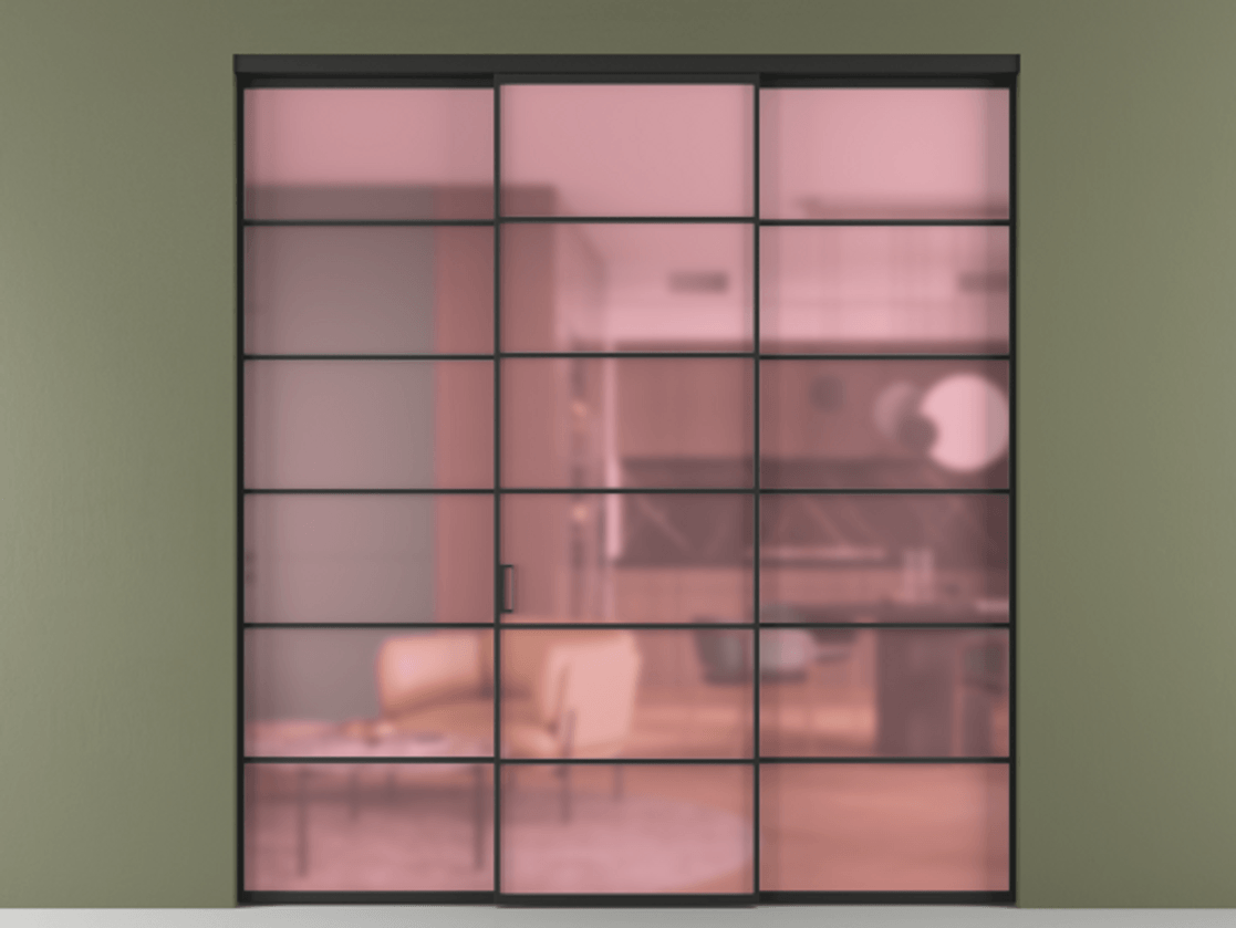 Перегородка Formato внутри проёма 3 створки АЛПР 040.04 Алюминий Черный Сатинированное розовое стекло, триплекс Цена 13400 AZE | Volhovec