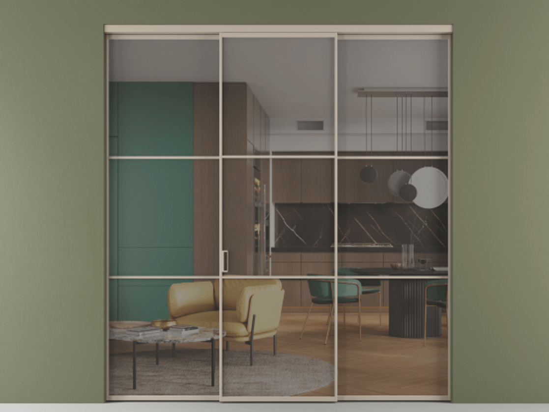 Перегородка Формато внутри проёма 3 створки АЛПР 040.03 Алюминий бисквитный Прозрачное серое стекло, триплекс. Цена 12370 AZE 1. Полотно 3 шт. (800/2100 мм)
2. Комплект установки раздвижной системы
3. Базовый комплект фурнитуры
4.Ручка Рондо. Фабрика дверей Волховец 8 (800) 551 43 19 Перегородка Формато внутри проёма 3 створки АЛПР 040.03 Алюминий бисквитный Прозрачное серое стекло, триплекс Цена 12370 AZE | Volhovec