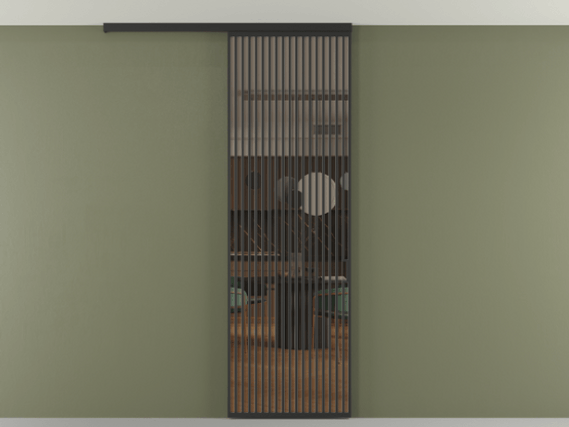 Перегородка Формато вдоль стены на потолок 1 створка АЛПР 040.06 Алюминий Черный Прозрачное бронзовое стекло, триплекс Цена 8870 AZE | Volhovec