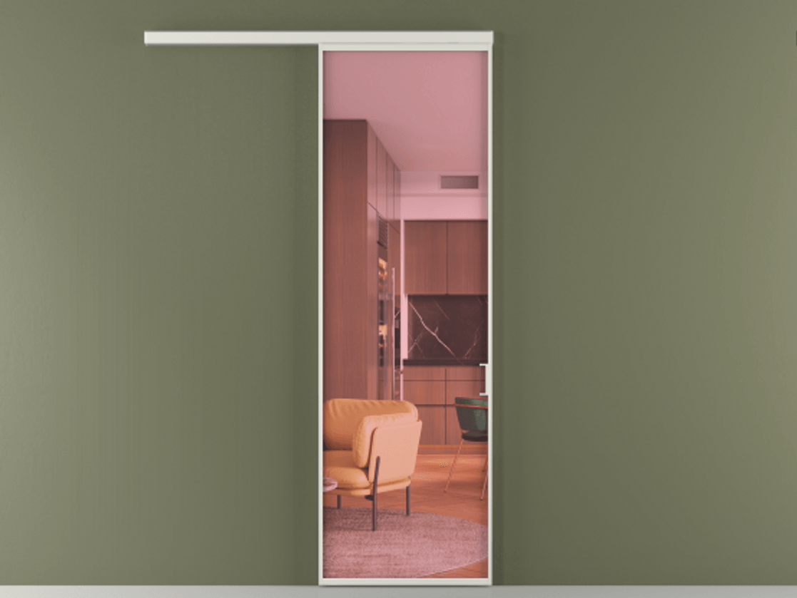 Перегородка Формато вдоль стены 1 створка АЛПР 040.01 Алюминий серый Прозрачное розовое стекло, триплекс Цена 5300 AZE  | Volhovec