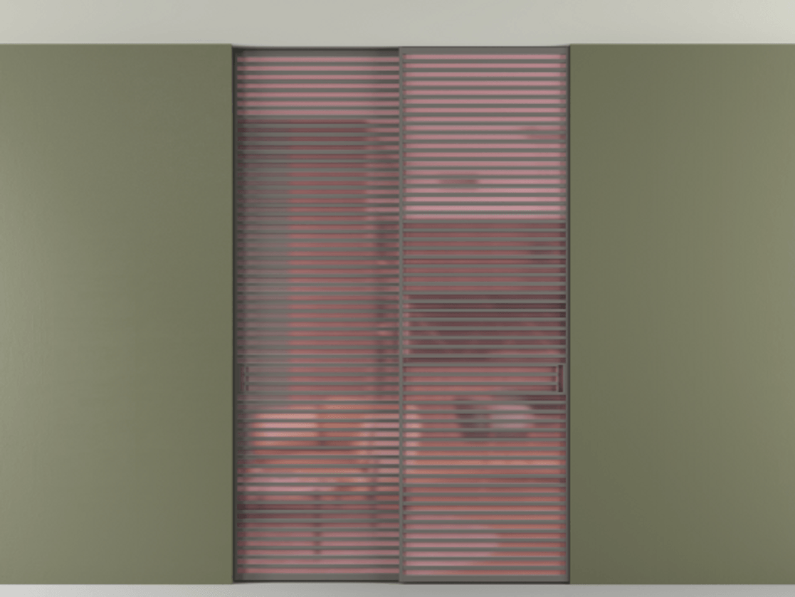 Перегородка Формато внутри проёма скрытое крепление в потолок 2 створки АЛПР 040.07 Алюминий классический серый Сатинированное розовое стекло, триплекс Цена 21400 AZE | Volhovec