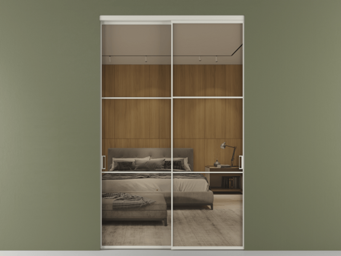 Перегородка Формато внутри проёма 2 створки АЛПР 040.03 Алюминий тёплый серый Рефлективное бронзовое стекло "Стопсол", калёное Цена 24930 AZE  | Volhovec