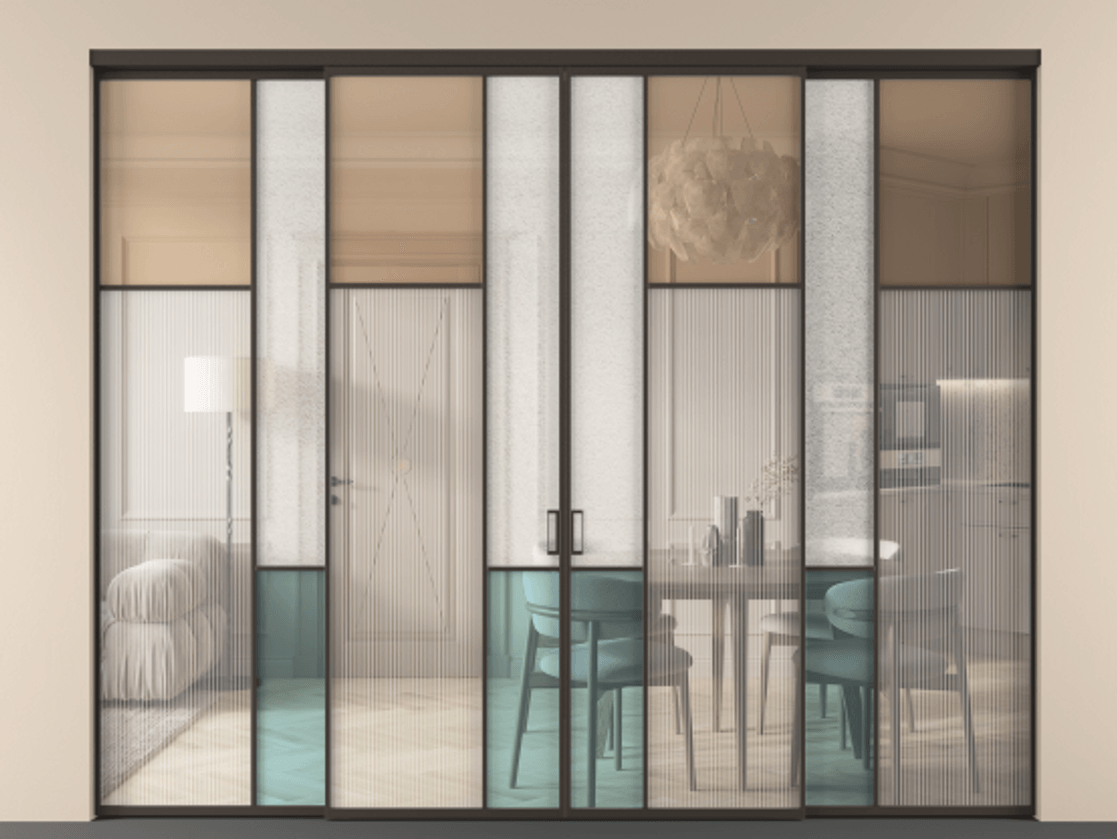 Перегородка Мозаик внутри проёма 4 створки АЛПР 041.11 Алюминий антрацит Комбинация стекол Группы 1 и Группы 3. Цена 25300 AZE . Фабрика дверей Волховец 8 (800) 551 43 19 Перегородка Мозаик внутри проёма 4 створки АЛПР 041.11 Алюминий антрацит Комбинация стекол Группы 1 и Группы 3 Цена 25300 AZE | Volhovec