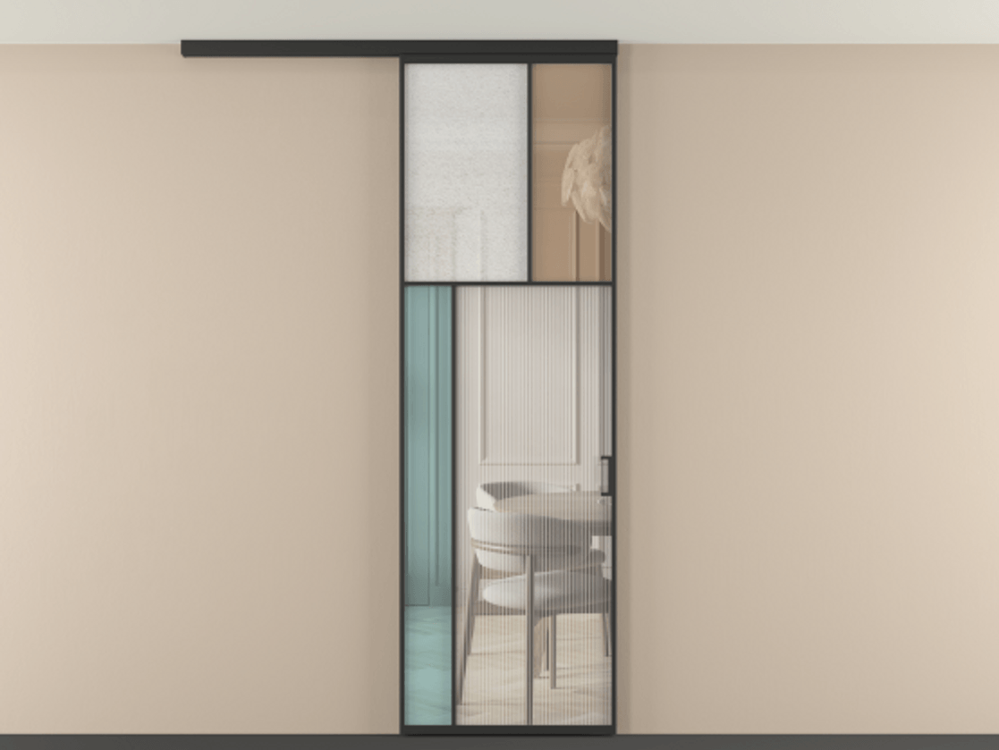 Перегородка Мозаик вдоль стены на потолок 1 створка АЛПР 041.22 Алюминий Черный Комбинация стекол Группы 1 и Группы 3 Цена 7100 AZE | Volhovec