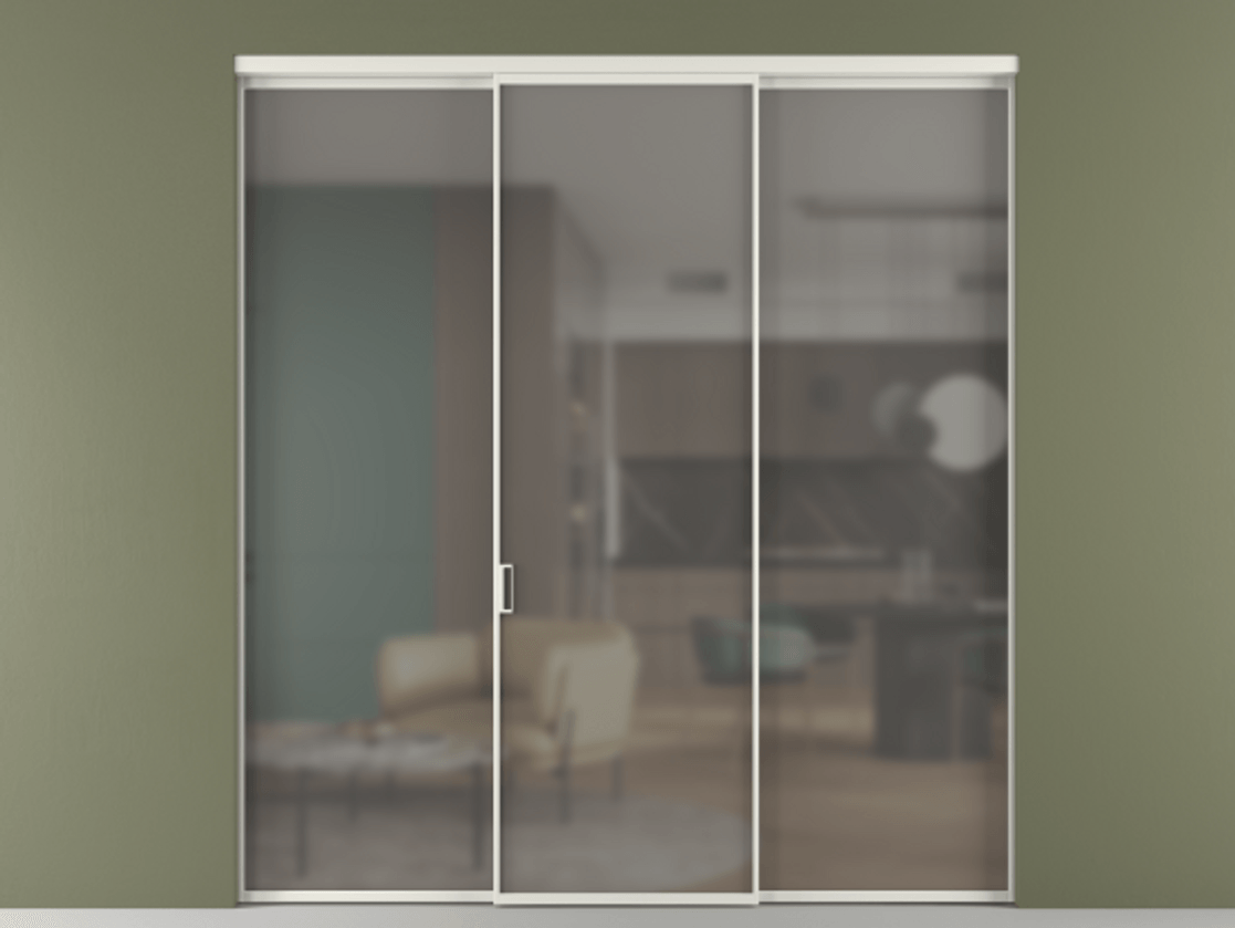 Перегородка Formato внутри проёма 3 створки АЛПР 040.01 Алюминий серый Сатинированное серое стекло, триплекс Цена 11730 AZE | Volhovec