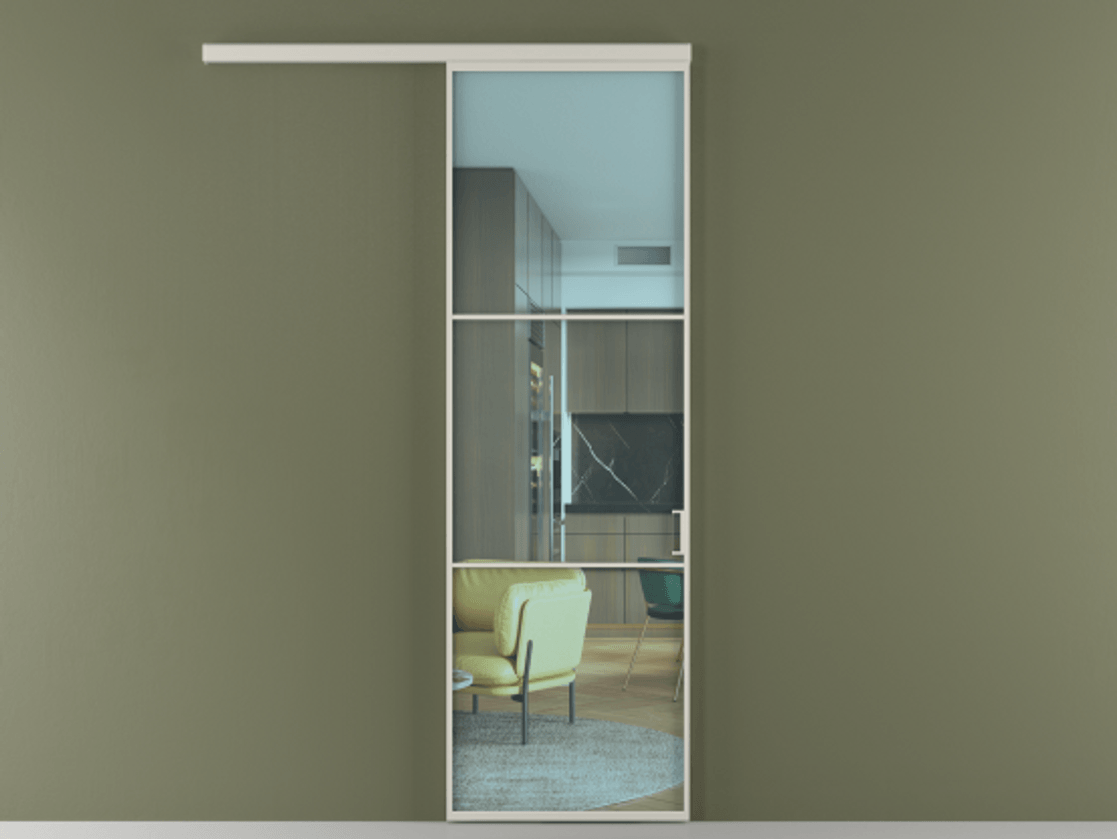 Перегородка Формато вдоль стены 1 створка АЛПР 040.03 Алюминий тёплый серый Прозрачное голубое стекло, триплекс Цена 5500 AZE  | Volhovec