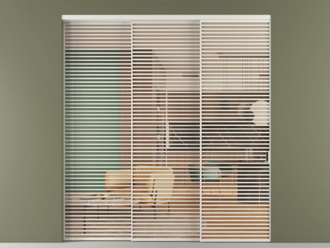 Перегородка Formato внутри проёма 3 створки с синхронным механизмом АЛПР 040.07 Алюминий серый Прозрачное оранжевое стекло, триплекс Цена 30200 AZE  | Volhovec