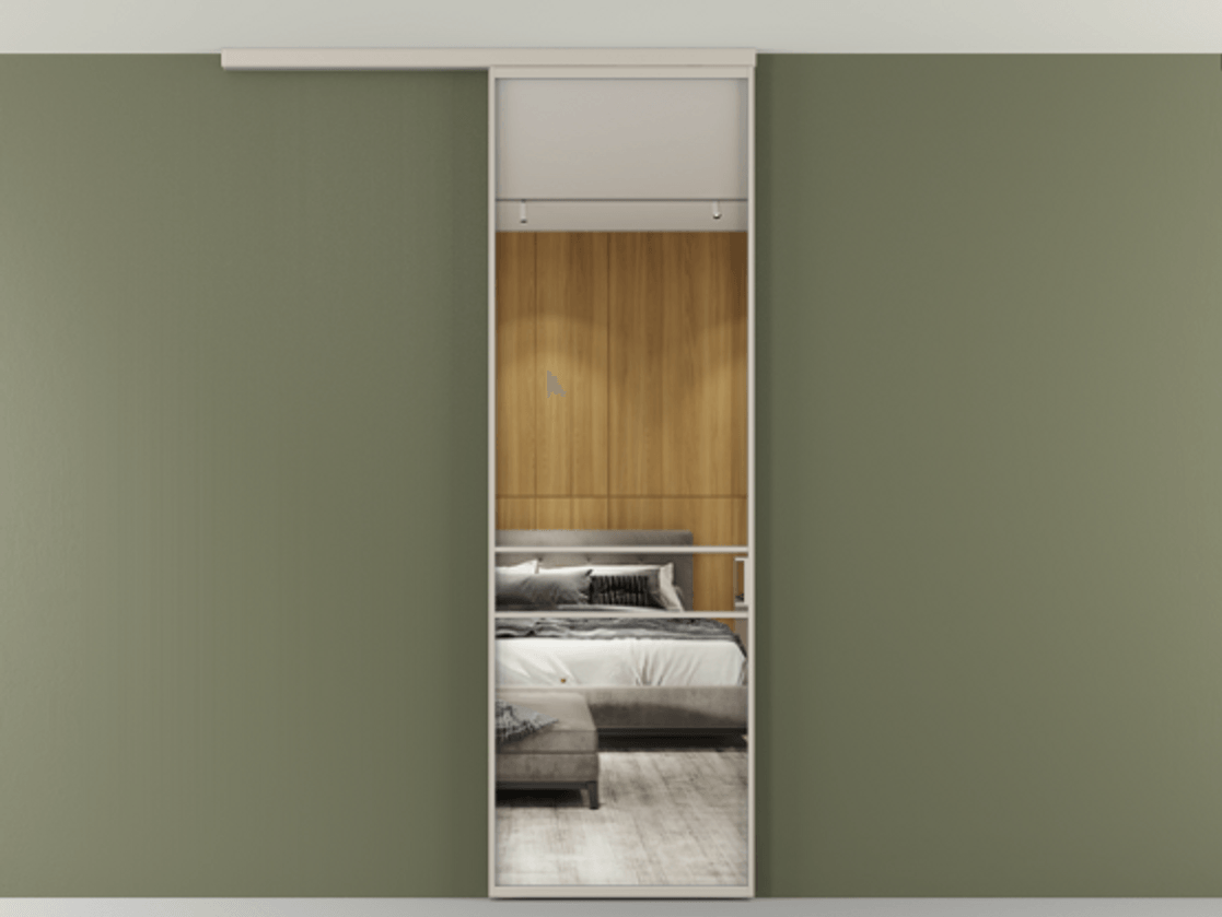 Перегородка Формато вдоль стены на потолок 1 створка АЛПР 040.02 Алюминий светло-бежевый Двустороннее зеркало, триплекс , триплекс 6 мм Цена 5050 AZE | Volhovec