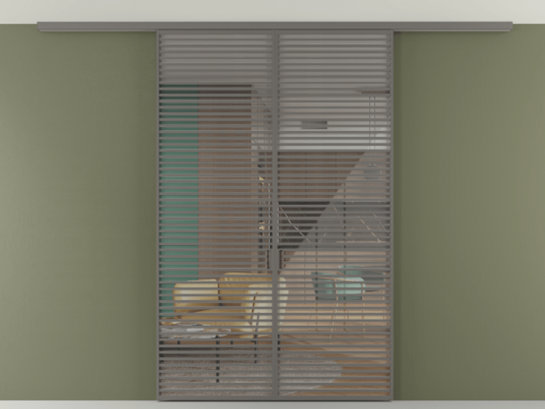 Перегородка Формато вдоль стены на потолок 2 створки АЛПР 040.07 Алюминий классический серый Рефлективное прозрачное стекло "Стопсол", калёное Цена 553510 сом | Volhovec