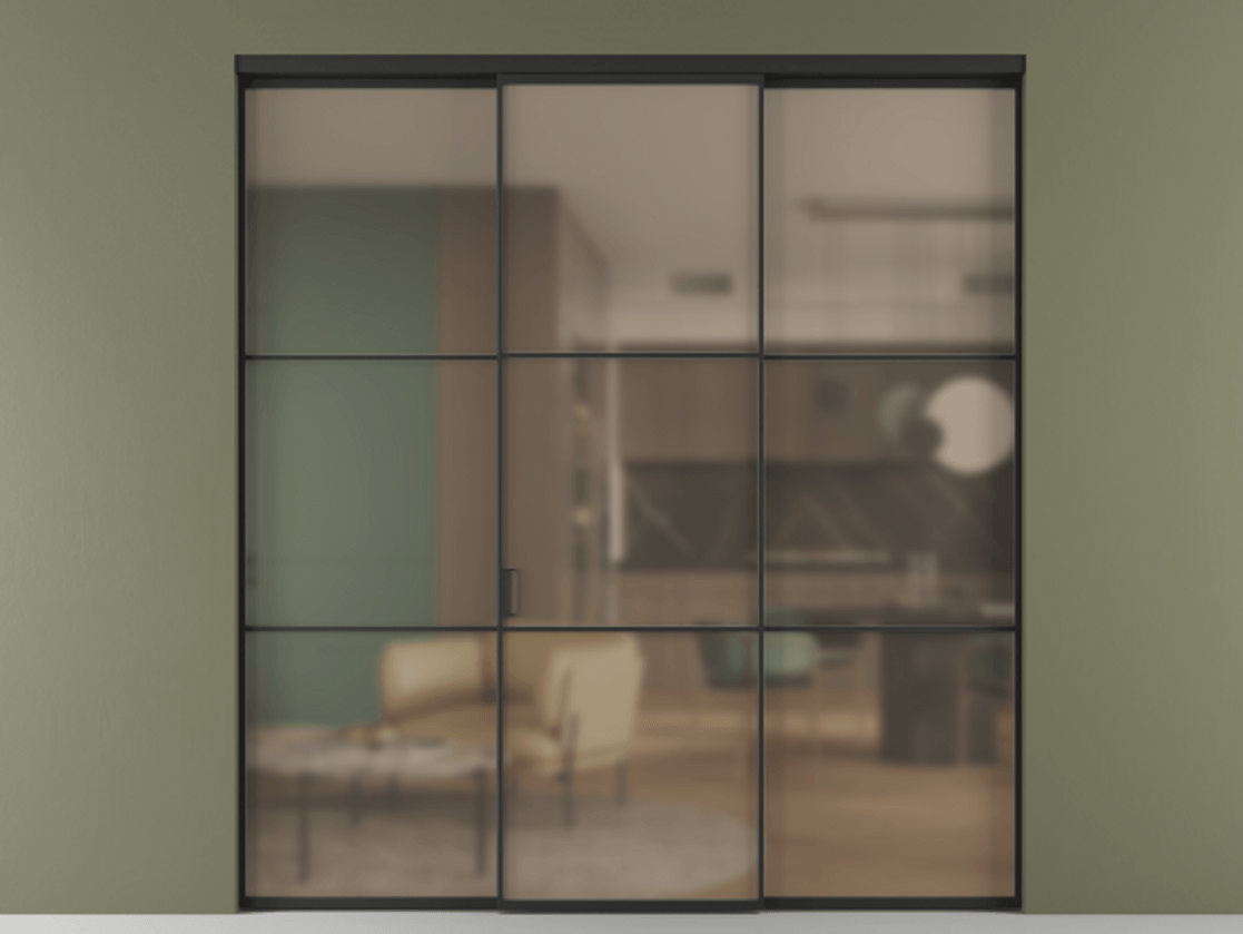 Перегородка Формато внутри проёма 3 створки АЛПР 040.03 Алюминий Черный Сатинированное бронзовое стекло, триплекс Цена 11880 AZE | Volhovec