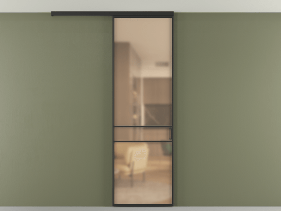 Перегородка Формато вдоль стены на потолок 1 створка АЛПР 040.02 Алюминий Черный Сатинированное оранжевое стекло, триплекс Цена 4900 AZE | Volhovec