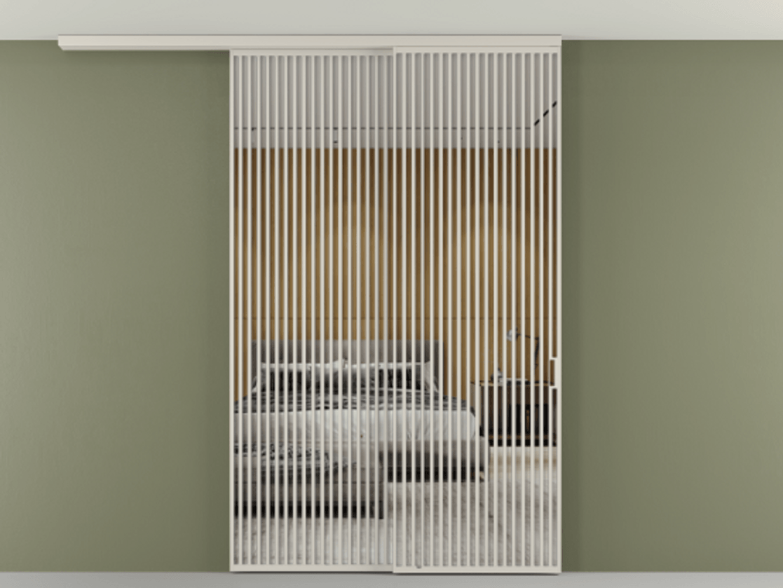 Перегородка Формато вдоль стены на потолок 2 створки с синхронным механизмом АЛПР 040.06 Алюминий облачно-серый Двустороннее зеркало, триплекс , триплекс 6 мм Цена 23480 AZE | Volhovec