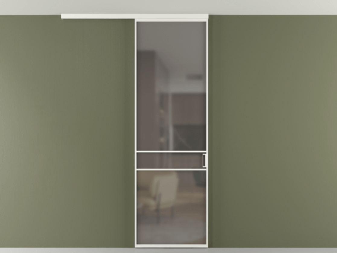 Перегородка Формато вдоль стены на потолок 1 створка АЛПР 040.02 Алюминий светло-серый Сатинированное серое стекло, триплекс Цена 141030 сом | Volhovec