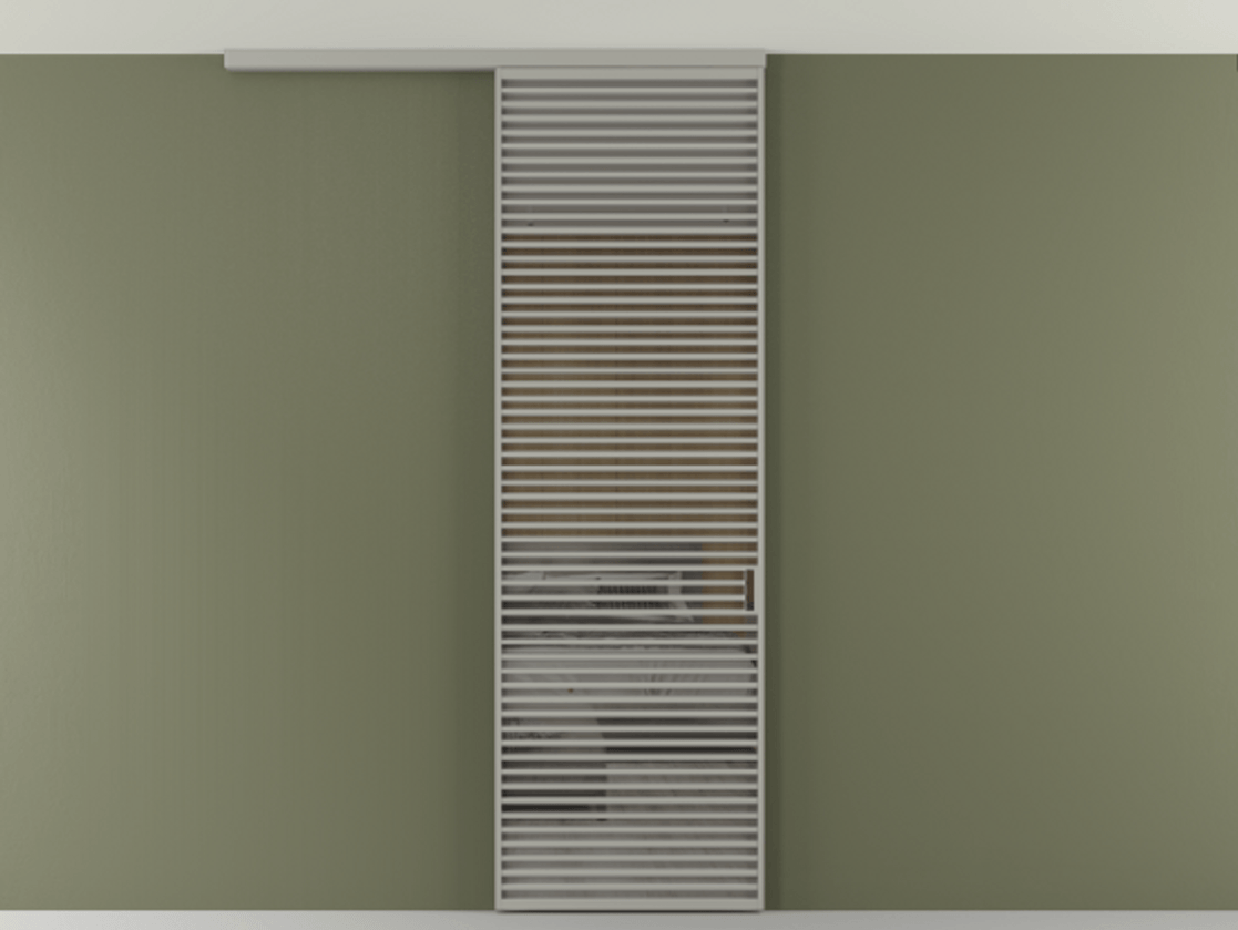 Перегородка Формато вдоль стены на потолок 1 створка АЛПР 040.07 Алюминий нейтральный серый Рефлективное серое стекло "Стопсол", калёное Цена 10090 AZE | Volhovec