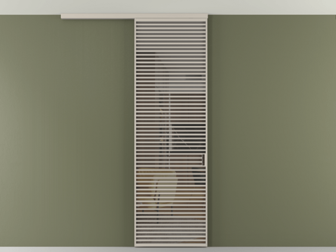 Перегородка Формато вдоль стены на потолок 1 створка АЛПР 040.07 Алюминий светло-бежевый Прозрачное серое стекло, триплекс Цена 9760 AZE | Volhovec