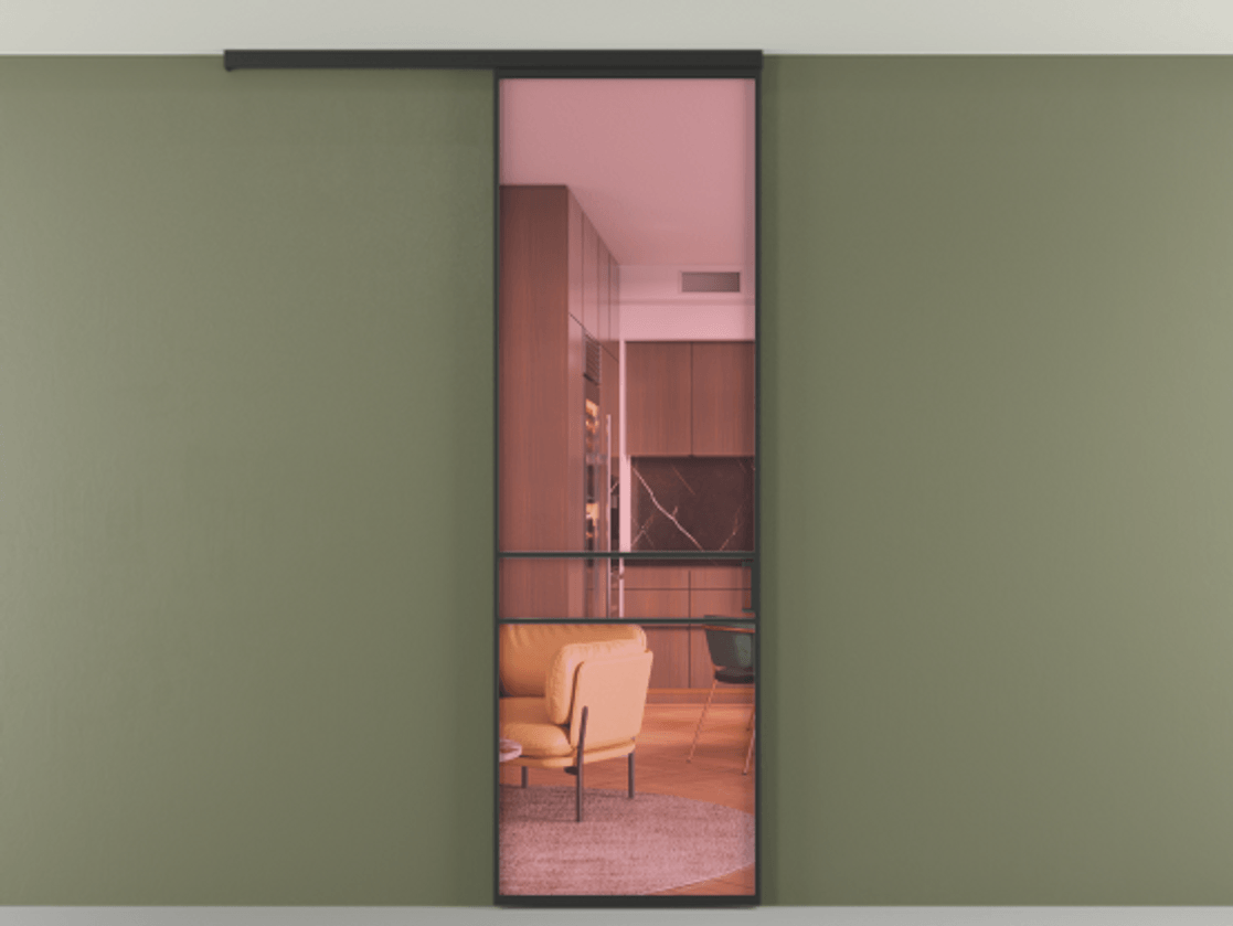 Перегородка Формато вдоль стены на потолок 1 створка АЛПР 040.02 Алюминий Черный Прозрачное розовое стекло, триплекс Цена 4900 AZE | Volhovec