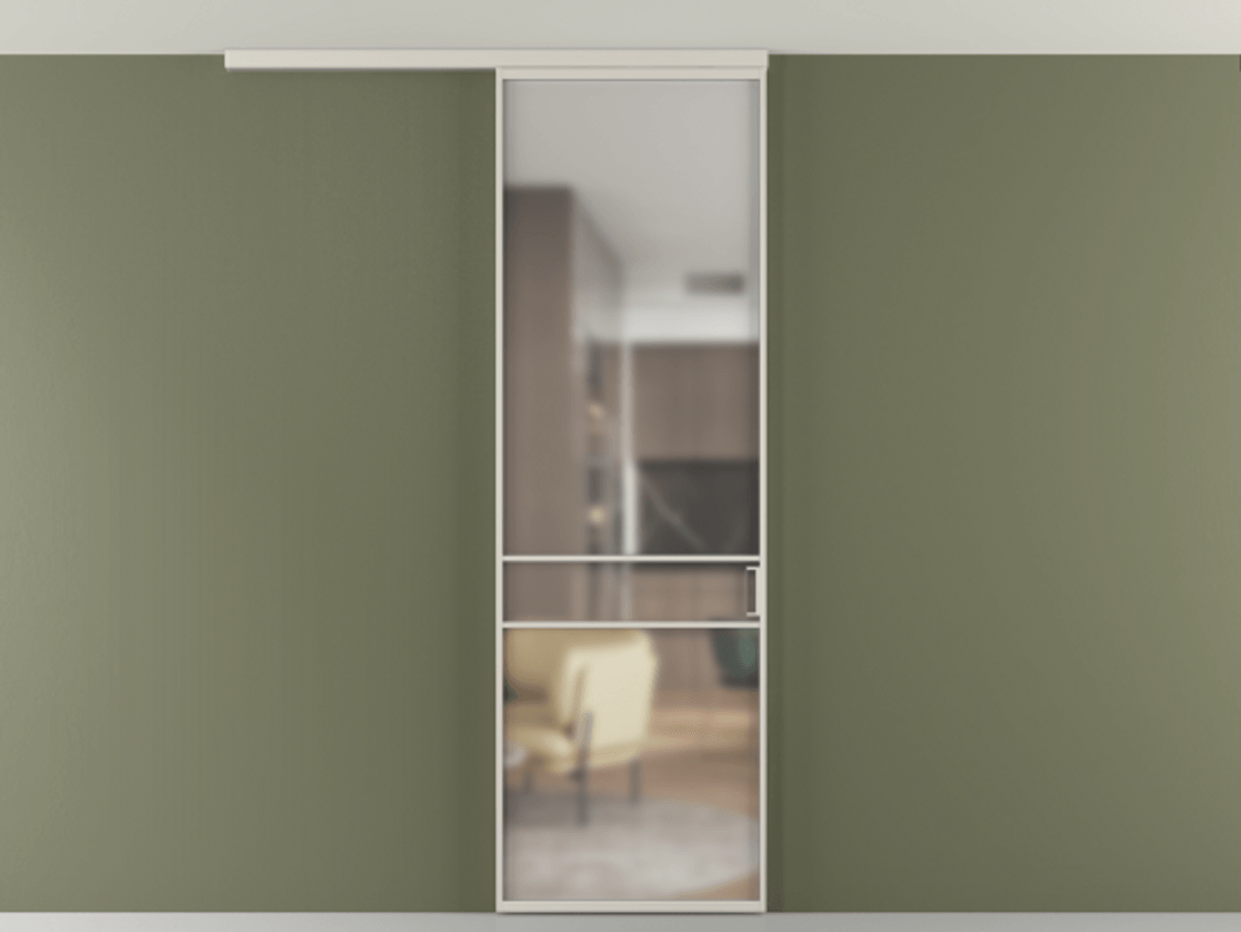 Перегородка Формато вдоль стены на потолок 1 створка АЛПР 040.02 Алюминий облачно-серый Сатинированное стекло "Мателюкс Кристал Вижн", калёное, матовое, каленое 6 мм Цена 6540 AZE | Volhovec