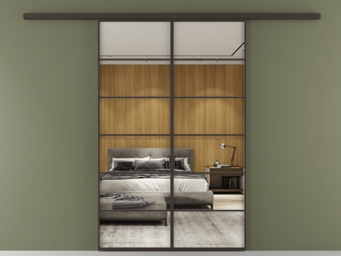 Перегородка Формато вдоль стены 2 створки АЛПР 040.04 Алюминий антрацит Двустороннее зеркало, триплекс , триплекс 6 мм Цена 10800 AZE | Volhovec