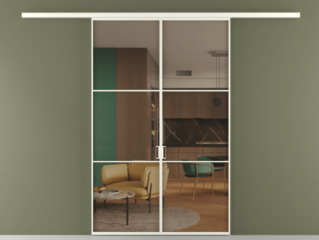 Перегородка Формато вдоль стены 2 створки АЛПР 040.03 Алюминий жемчужный Прозрачное бронзовое стекло, триплекс Цена 10190 AZE | Volhovec