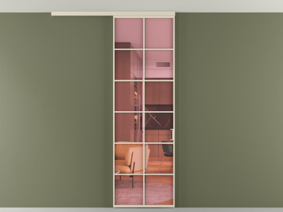 Перегородка Formato вдоль стены на потолок 1 створка АЛПР 040.05 Алюминий бежево-серый Прозрачное розовое стекло, триплекс Цена 5600 AZE | Volhovec